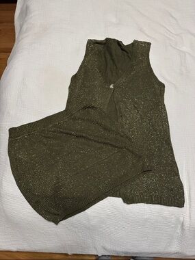 SHEIN Olive Green Knit Mini Skirt Set